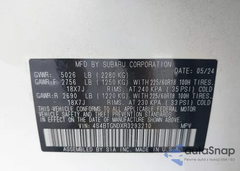 2024 Subaru Outback Limited Xt from USA, damaged, VIN 4S4BTGNDXR3293210